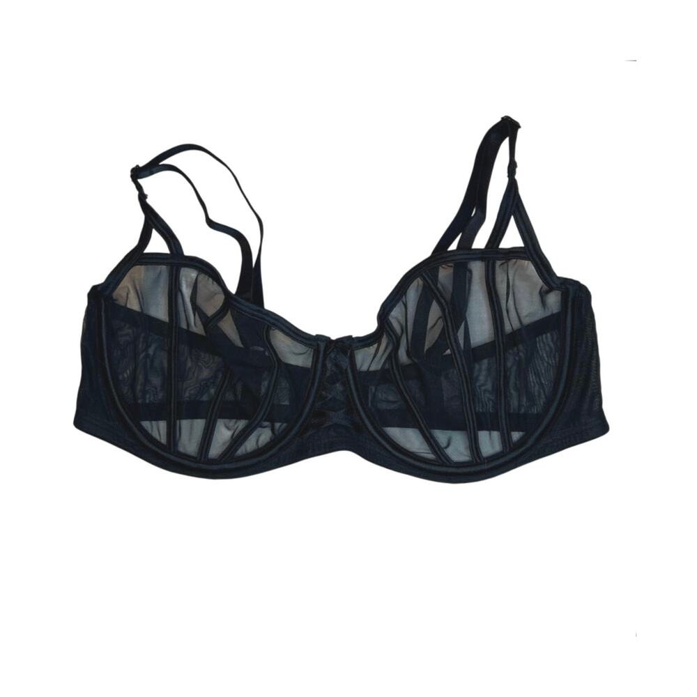 Victoria's Secret Sheer Mesh Demi Bra 34D Black Strappy Y2K